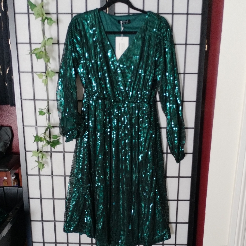 Green Sequin Wrap Dress - Unknown Brand